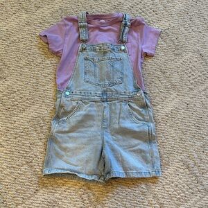 Kids Denim Overalls with Purple Shirt